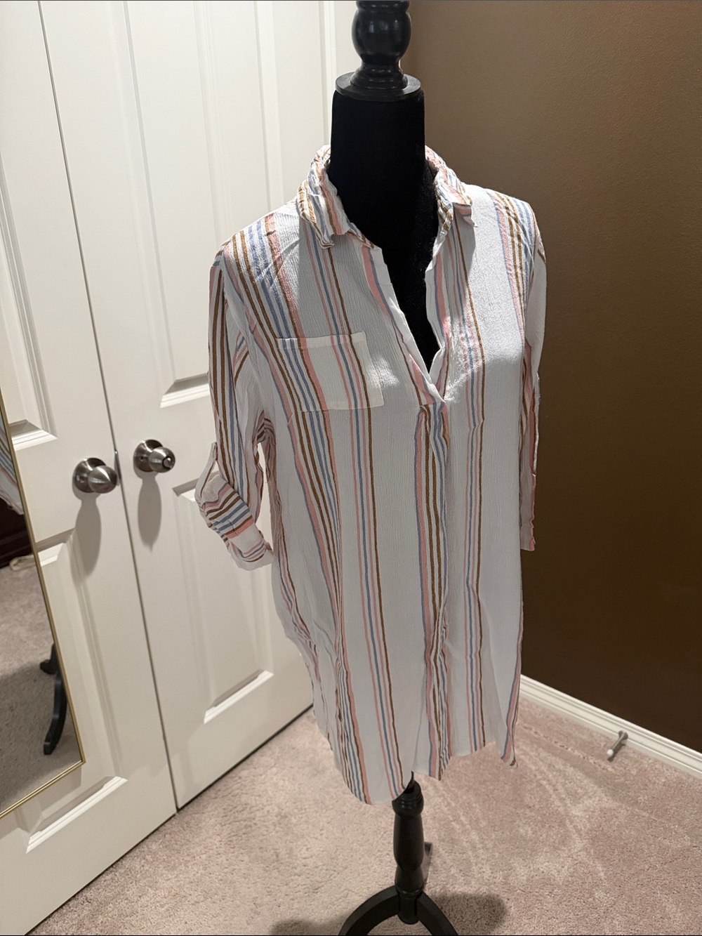 Lightweight White Striped Tunic Shirt